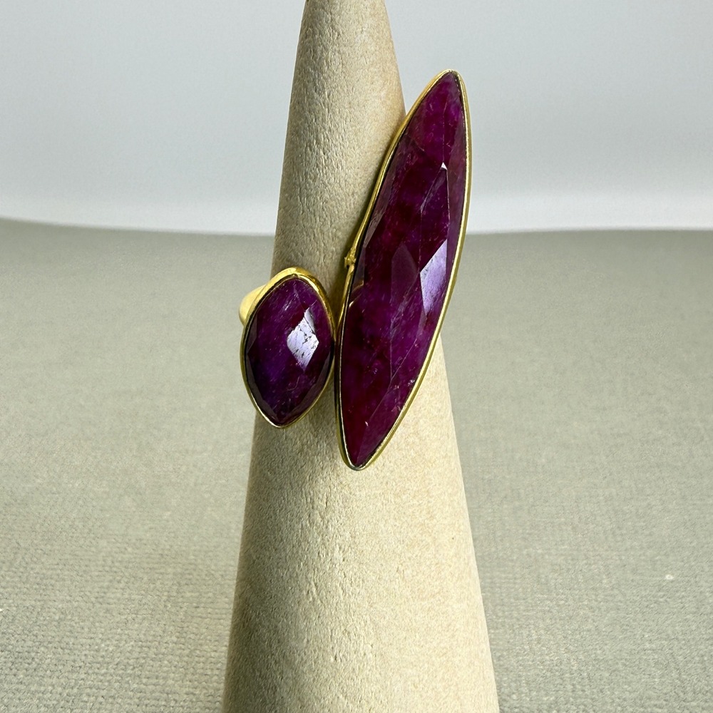 Gold Vermeil Sterling Silver Double Marquise Bypass Statement Ring